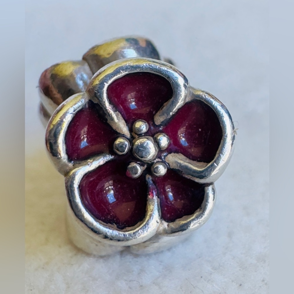 Pandora SS Red Poppy Flower Enamel Charm
